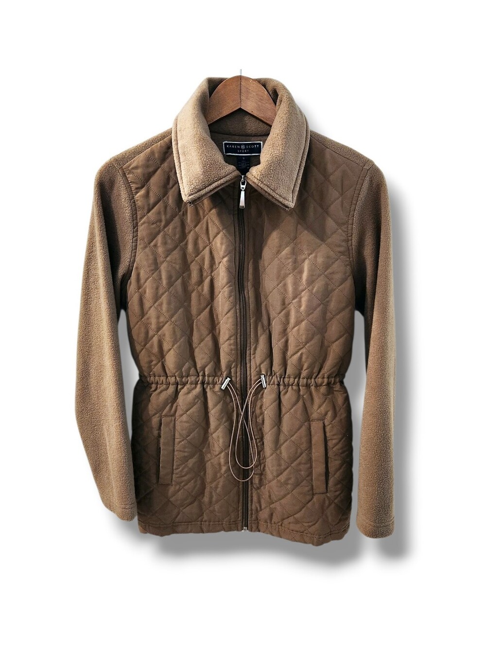 Karen Scott Sport Quilted Fleece Jacket W/Cinch Waist | Small